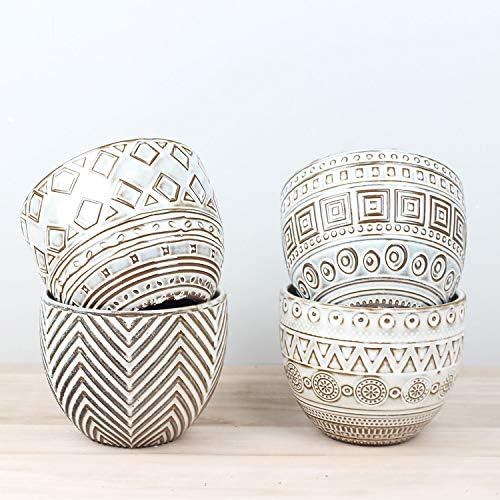 VanEnjoy 5.5 inch Large Round Bohemian Style Ceramic Planter, Geometry Engrave Off White Brown Succulent Planter Flower Pot, Indoor Outdoor Decorative Planter - Image 4