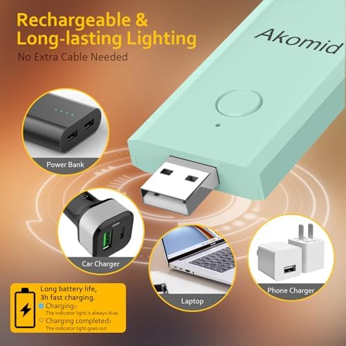 Akomid USB Rechargeable Book Light for Reading in Bed, 8 LEDs Bookmark Style Clip on, Eye-Cared Amber Light Mode for Kids, Blue Light Blocking, Stepless Dimming, Turquoise - Image 6
