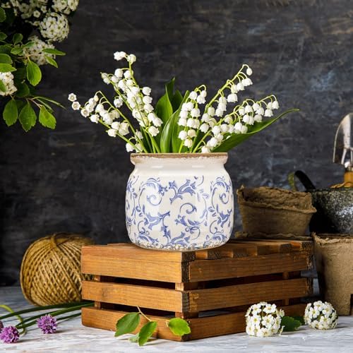 Vintage Planter Large Ceramic Plants Pot Blue Chinoiserie Pot - Image 5