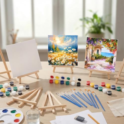 Qilery 18 Sets Mini Canvas with Easel Acrylic Painting Kit, 6 x 6 Inch - Image 4