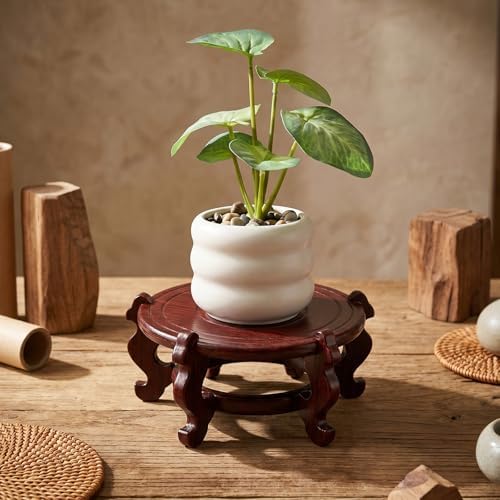 2 Pcs Wooden Plant Stands Chinese Plant Stand Indoor Oriental Display Base for Vase Fishbowl Flower Pot Lamp Redwood Vintage Rack Decor 6.5x3.35 Inch - Image 5