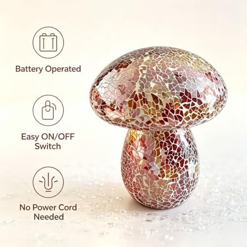 Mosaic Mushroom Table Lamp, Handmade LED Night Light,Orange - Image 2