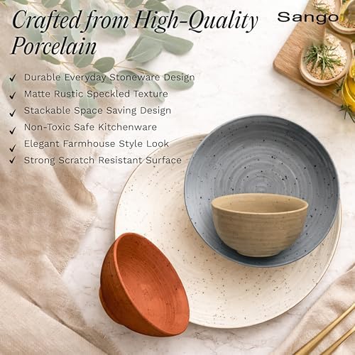 Sango Siterra Painter's Palette 16-Piece Stoneware Dinnerware Set - Service for 4, Ceramic Plates and Bowls Sets, Chip Resistant, Rustic Dishware, Microwave & Dishwasher Safe Kitchen Dishes - Image 6