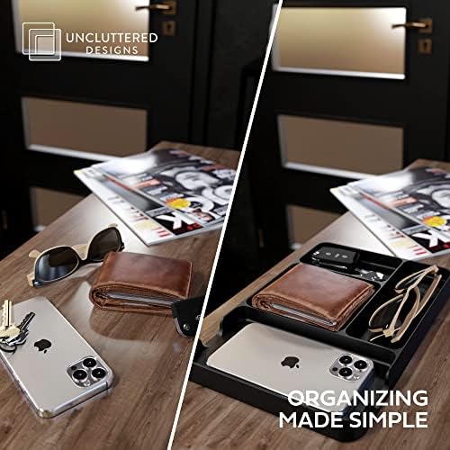 Pocket Deck Valet Tray (Black) for Men. Everyday Carry EDC Caddy Bamboo Organizer. Perfect for Night Stand, Bedside, Dresser, Desk, Office, Bedroom. with Phone Charger. Storage Slots for Wallet, Keys - Image 5