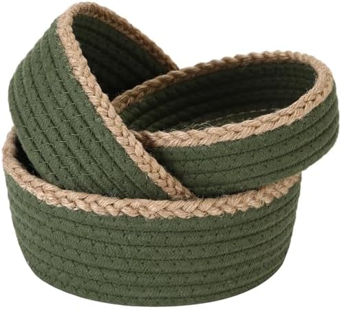 Sea Team 3-Pack Compact Nesting Woven Cotton Rope Storage Baskets, Green by SeaTeam