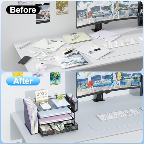 gianotter Metal Mesh Desk Organizers and Accessories with File Holder - Image 2