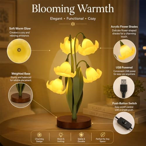 Flower Table Lamp for Bedroom, LED Cute Reading Light - Image 5