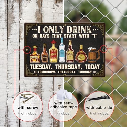Putuo Vintage Metal Tin Sign, I Only Drink on Days That Start with T, Home Bar Pub Club Garage Man Cave Wall Art Decor 8 X 12 Inches - Image 3