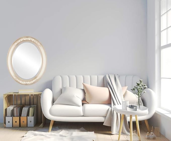 OVALCREST Oval Beveled Wall Mirror for Home Decor - Florence Style - Taupe - 28" x 22"
