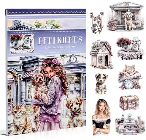 Pet Friends Journal Sticker Book for Adults Journaling, Scrapbook PET Washi Stickers for Scrapbooking, Junk Journal Supplies, Collage, Bujo, A5, 20 Sheets by Dwpetzo