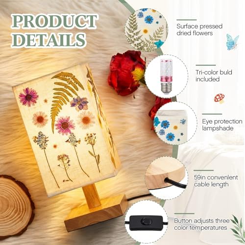 Hortsun Pressed Flower Vintage Table Lamp,Rectangle - Image 3