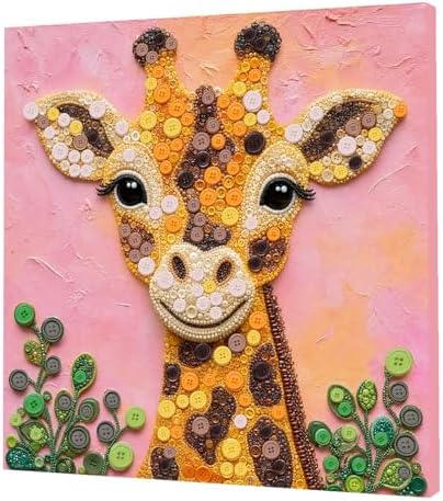 Framed Button Art Kit 11.8" DIY Mosaic Craft for Adults(Giraffe) by Unknown