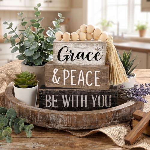 Moucuny 4 Pcs Christian Table Decoration Wooden Stack with Beaded Tassel - Image 2