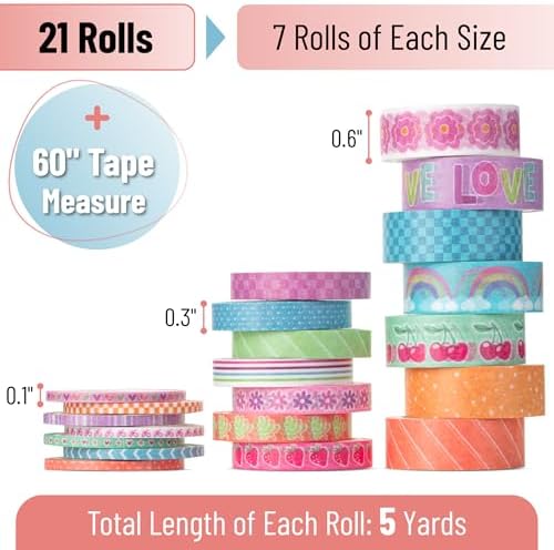 Mr. Pen- Washi Tape Set, 21 Rolls, Assorted Sizes, Pastel Bliss - Image 2