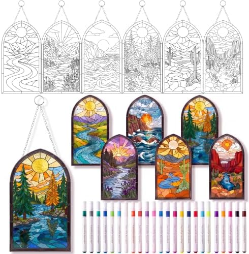 30 Pcs Suncatchers Crafts Kit DIY Paint Art, Landscape Frame by Humyoun