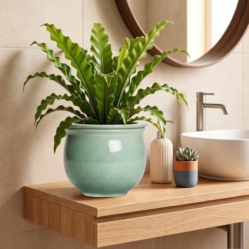 Ceramic Self Watering Planter, 8 Inch African Violet Pots, Green - Image 6