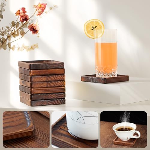 Acacia Wood Coasters for Drink-Drink Coasters Set of 8 | Coffee Table Decor - Image 3
