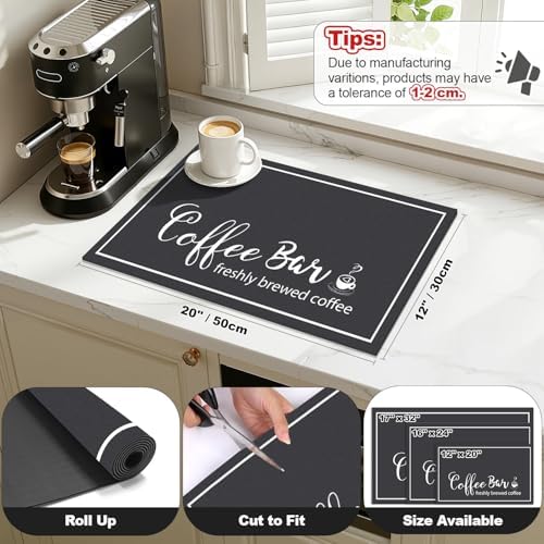 Findosom 12"x 20" Dish Drying Mat, Super Absorbent & Cuttable Coffee Mat, Hide Stain Bar Mat for Kitchen Counter, Coffee Bar Accessories, Black (Pack of 2) - Image 2