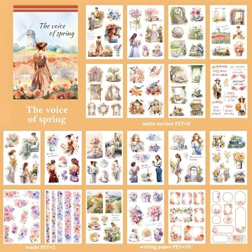 Snycler Sticker Book for Journal 20 Sheets Vintage PET Washi Stickers-6 - Image 6