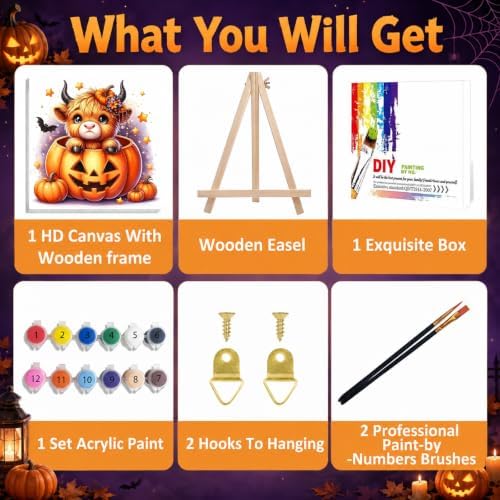 Mandun Halloween Cow Paint by Numbers Kit for Kids, 8x8 inch - Image 4