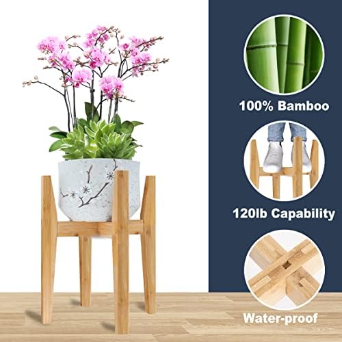 OERGKE 2 PACK Adjustable Plant Stand Indoor, Bamboo Mid Century Modern Plants Stands, Corner Flower Holder for Living Room, Fits 8 to 12 Inches Pots, (Pot & Plant Not Included)(Nature) - Image 2