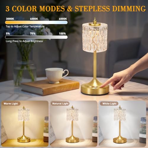 Cordless Table Lamp, 5200mAh Rechargeable Clear Glass Touch Lamp - Image 2