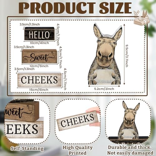 Moucuny 4 Pcs Hello Sweet Cheeks Bathroom Decor Wooden Signs Donkey - Image 3