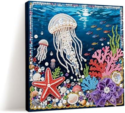 LQCrafK DIY 3D Pearl Art Painting Handcraft Kit for Adults Beginners, Home Wall Decoration, Creative Design Framed Painting with Tools-Jellyfish by LQCrafK