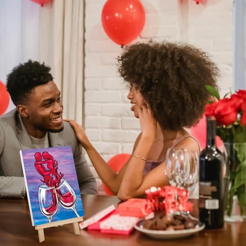 VOCHIC Couple Canvas Painting Kit Pre Drawn Canvas for Painting for Adult Party Kit Paint and Sip Party Supplies Wine Glasses Paint Art Set 8x10 inch Valentine (Pack of 4) - Image 6