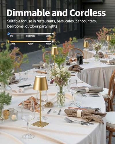 KDG Gold Cordless Table Lamps Set of 2, 4000mAh Rechargeable LED Desk Lamp - Image 3