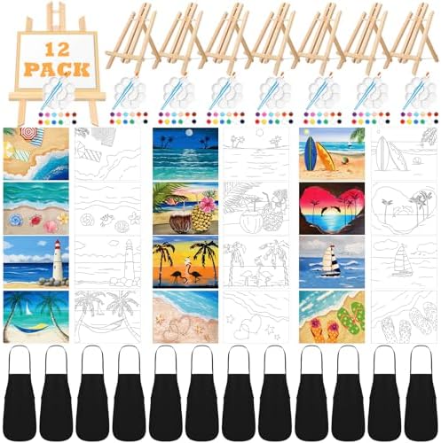 Motipuns 12 Set Beach Pre Drawn Canvas for Paint for Adults by Motipuns