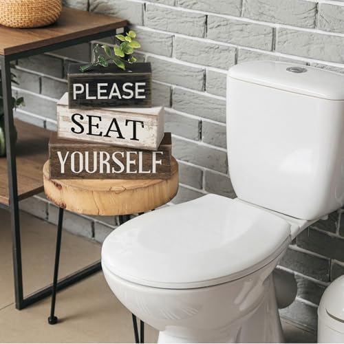 Moucuny 4 Pcs Please Seat Yourself Sign Wooden Bathroom Farmhouse Decor - Image 4