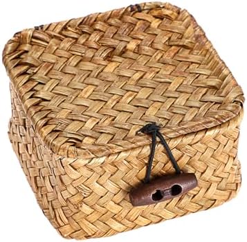 Hipiwe Handwoven Wicker Basket Box with Lid Small Seagrass Desk Organizer by Hipiwe