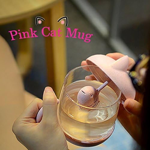 BigNoseDeer Cat Tea Cup Cute Mug Glass Pot with Fish Infuser for Loose Leaf Tea (Pink 8oz) - Image 4