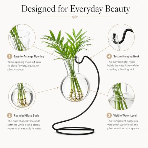 Desktop Glass Plant Propagation Station with Metal Stand,Tabletop Plant Terrarium,Hydroponics Vase for Propagating Hydroponic Office Garden Home Decor, for Weddings, Centerpieces (6) - Image 3