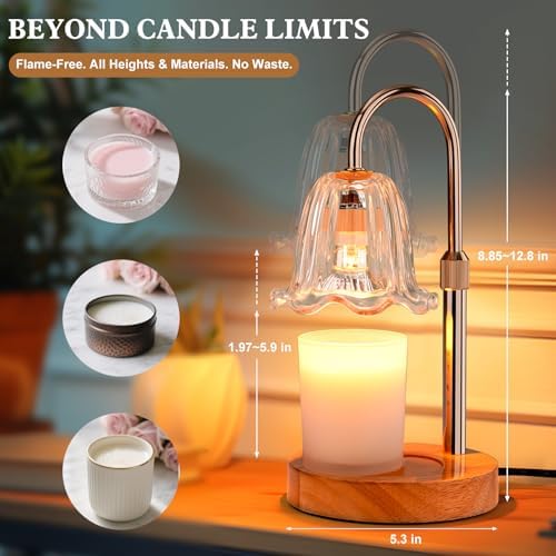 Candle Warmer Lamp Electric Timer: Dimmable Candles Warming Lamps - Height Adjustable Burner Jar - No Flame Scented Melts Wax - All Candle Jars Home Decor Table Light - Image 3