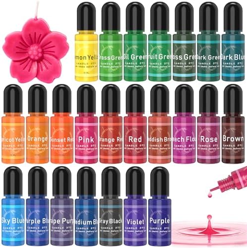 Candle Dye - 24 Colors Liquid Candle Making Dye for DIY candle making supplies Kit, Food Grade Ingredients Oil-Based Candle Coloring for Soy Wax Dyes, Beeswax, Gel Wax, Paraffin Wax - Each 0.35oz/10ml by WelcometotheSigWong