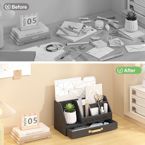 Wisuce Bamboo Mail Organizer Countertop with Drawers, Wooden Desk Organizer File Bill Sorter Storage Box for Desktop Letter Envelope Countertop Holder for Office Home School Organization - Image 4