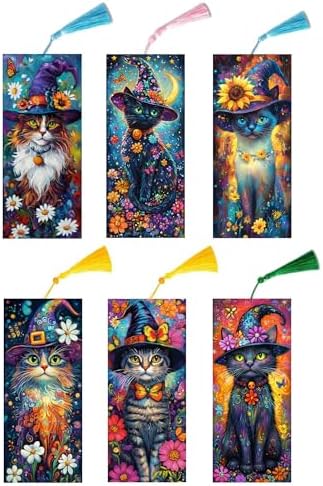 Puraikcmi 6 PCS 5D DIY Diamond Art Bookmarks Kit Cats Diamond Paintings Bookmarks Kits with Tassels Acrylic, Rhinestone Crafts Decoration Gift Set for Book Lovers Beginners & Adults by Puraikcmi