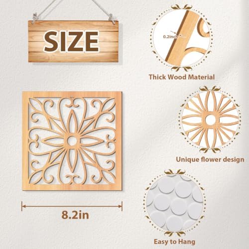 KOYILTD 4 Pcs Thicken Wooden Wall Art Rustic Farmhouse Flower Wall Art - Image 3
