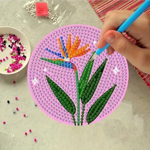 Clendo 8 Pcs Green Plants Diamond Painting Coasters Kits with Holder, 5D Diamond Art Painting Coasters Set for Adults, Small Mini Diamond Dots Kit for Beginners DIY Art Craft Home Decor - Image 6