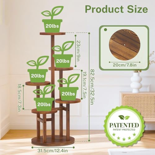 iDavosic.ly 5 Tier Wood Plant Stand Indoor Outdoor Corner Tall Shelf, Brown - Image 4