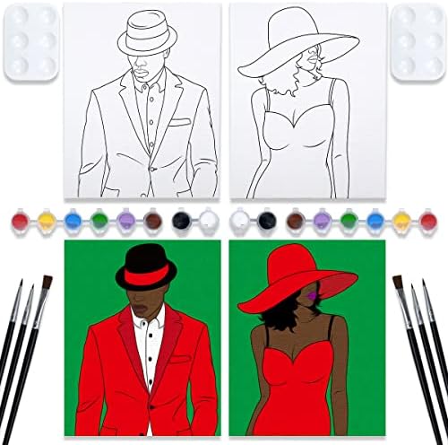 VOCHIC Couples Paint Party Kits Pre Drawn Canvas for Adults Paint and Sip Kit Date Night Games for Couples Painting Art Set 8x10 Elegant Ladies Gentlemen (2 Pack) by VOCHIC
