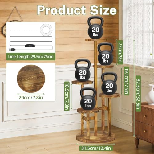 iDavosic.ly 5 Tier Wood Plant Stand Indoor Corner with Grow Light, Brown - Image 2