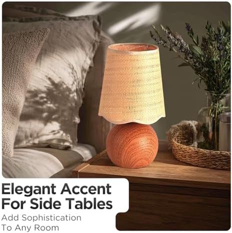 Minimalist Rattan Table Lamp, 11' Height, Woven Lampshade & E26 Socket Metal Base (Brown) - Image 6