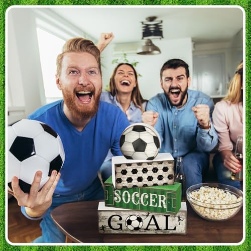 Moucuny 4 Pcs Soccer Table Decorations Farmhouse Soccer Wooden Block Signs - Image 4