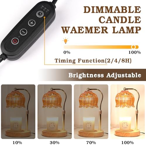 Funistree Flower Candle Warmer Lamp with Timer, Dimmable Candle Lamp Warmer, Christmas Birthday Gifts for Women Mom Her, Housewarming Home Decor, Lotus Wax Warmer for Yankee Candles - Warm Amber - Image 3