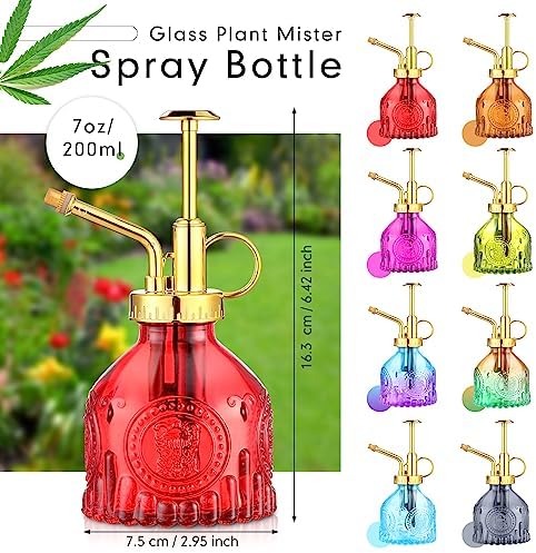 8 Pcs Glass Plant Mister Spray Bottle 200ml Vintage Plant Spritzer Multicolor Succulent Watering Bottle Watering Can 6.4'' with Plastic Top Pumps for Indoor Outdoor Succulents Garden Plants (Gold) - Image 2