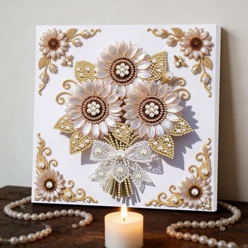 5D DIY Pearl Painting with Frame Floral Theme Handmade Healing Home Wall Decoration Creative 9.84x9.84in Tools -Flower-3 - Image 2