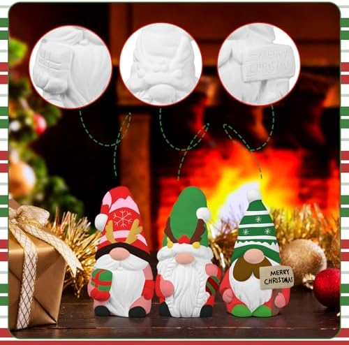 Youyole 3 Pack Gnome Figurines, Christmas DIY Ceramic to Paint Craft Kit - Image 6